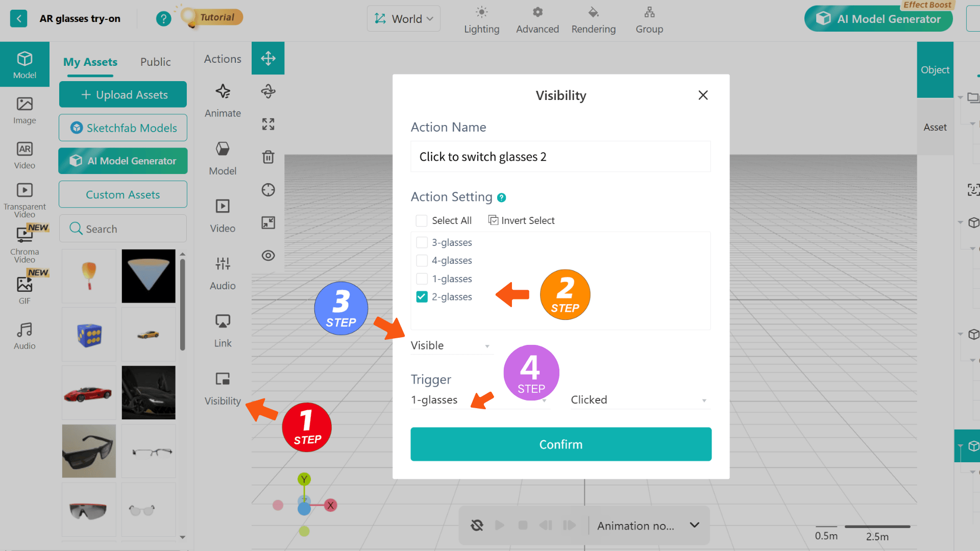 Add tap interaction in Kivicube to reveal assets on click