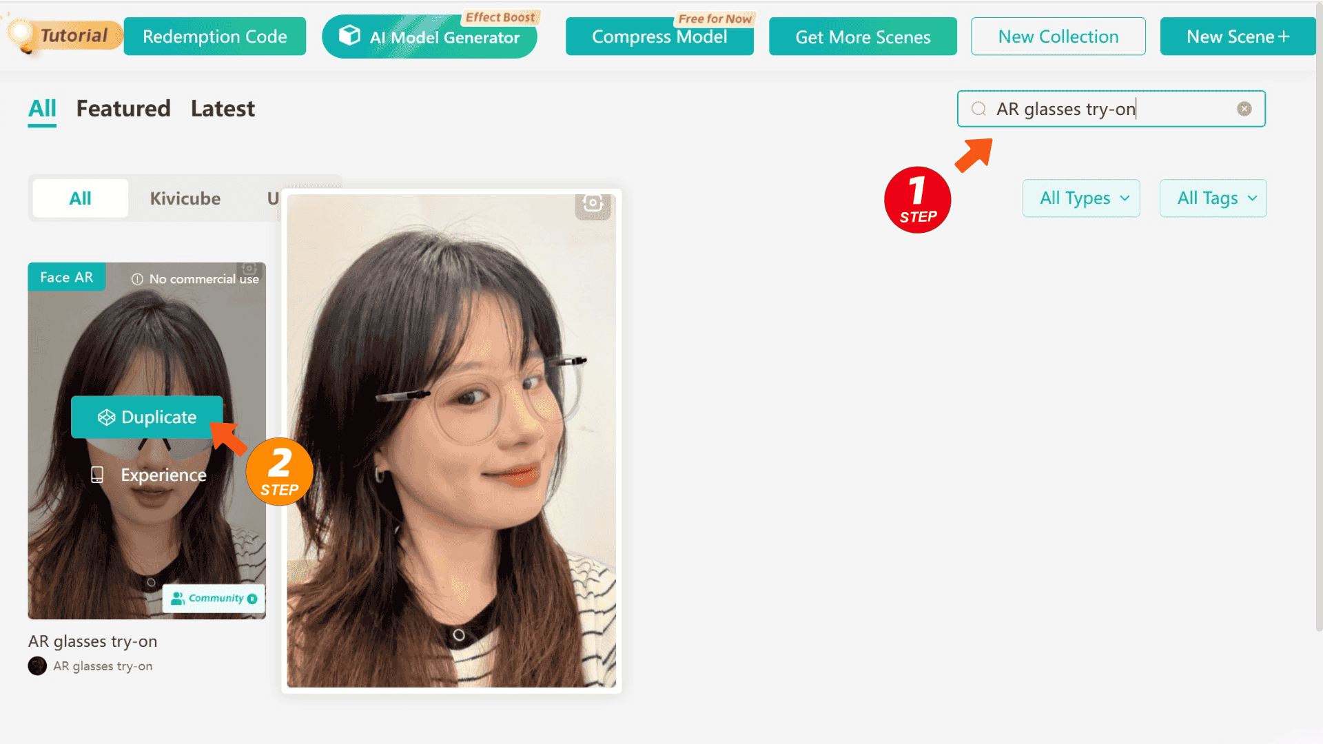 Duplicate the template in Kivicube to create your own editable version