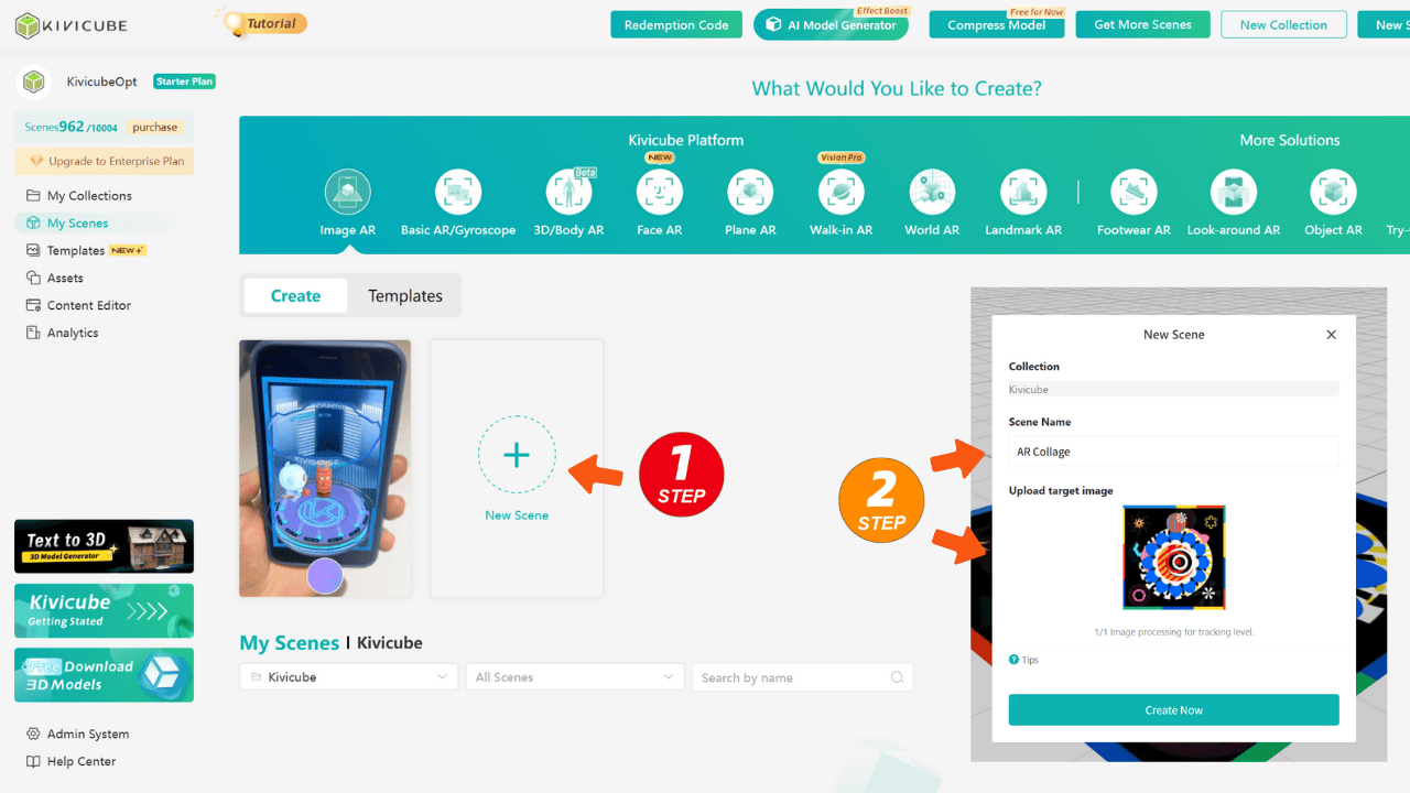 Inside the collection, create a new AR scene and name it