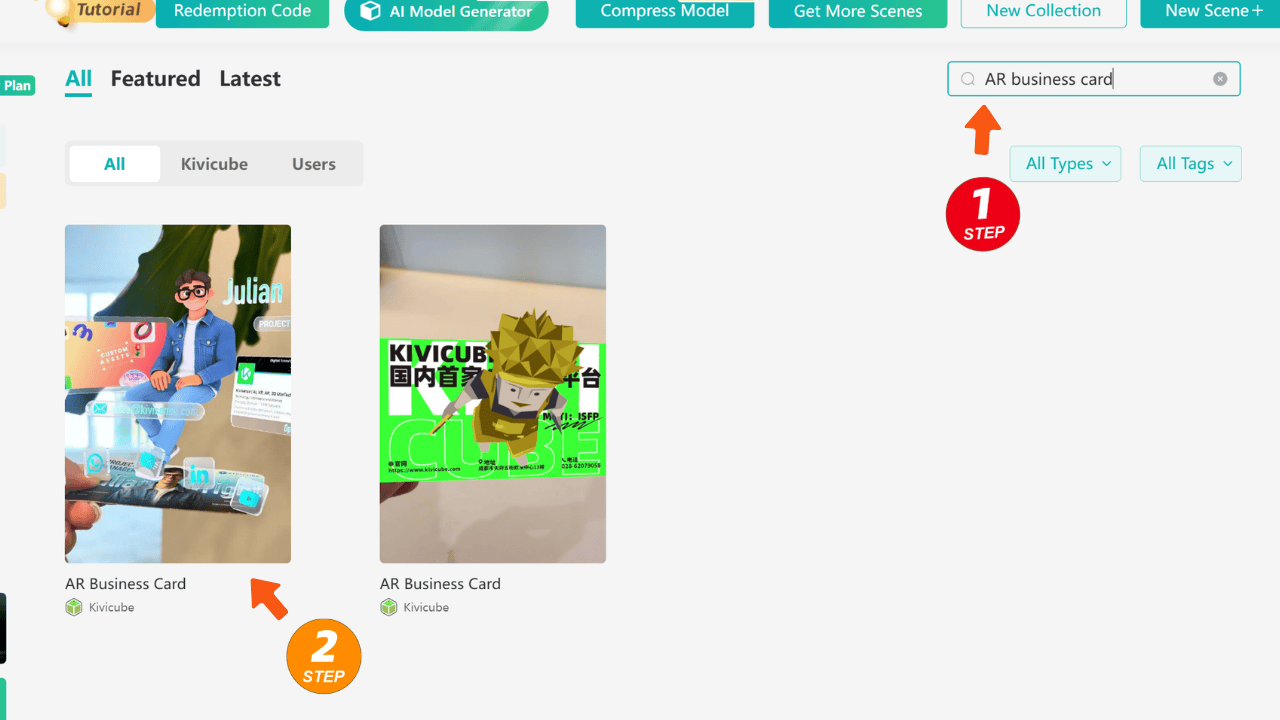 Search by keyword to quickly find AR business card templates