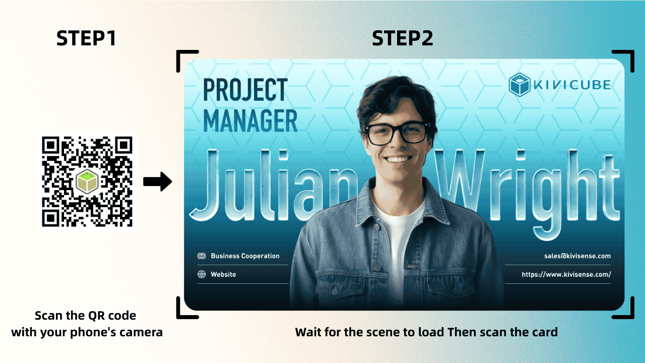 Scan a business card to reveal videos, icons, and more in AR