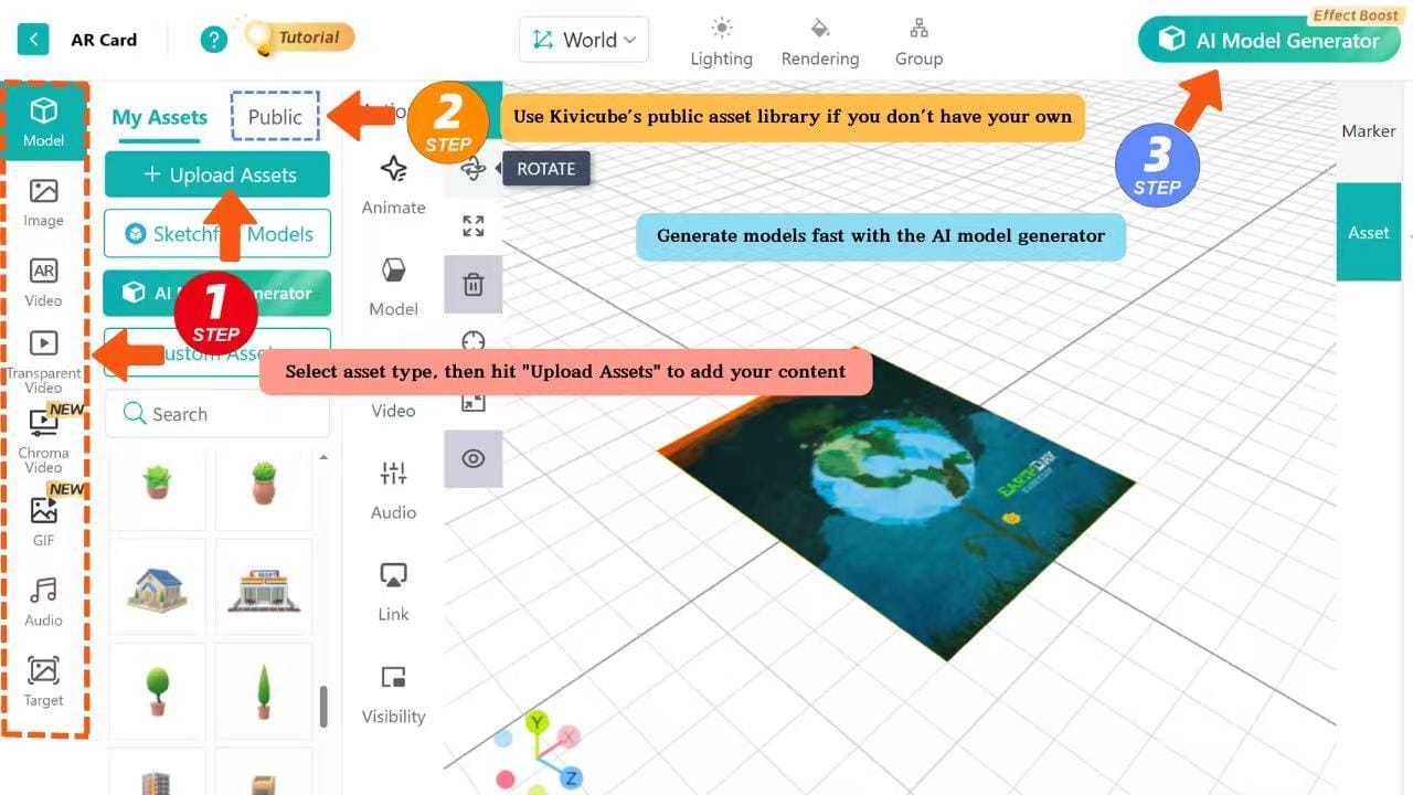 How to Use Assets in Kivicube (Your Own or from the Library)