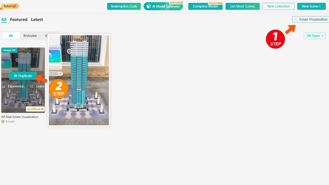 Find the AR template in Kivicube's template library
