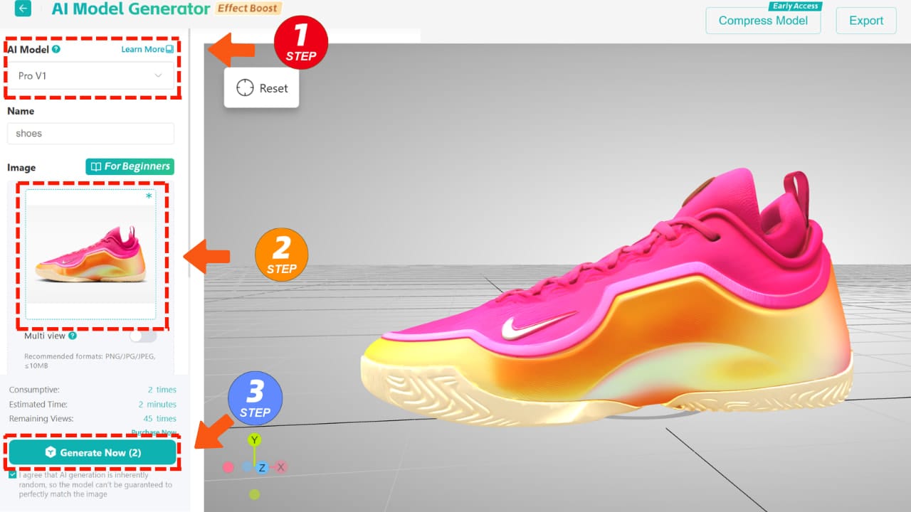 Upload an image then use Kivicube's AI model generator to get a perfect model