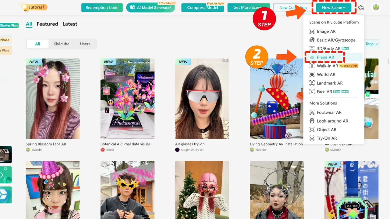 Create a planeAR scene in Kivicube