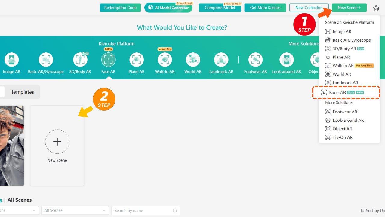 Create a New Face AR Scene in Kivicube