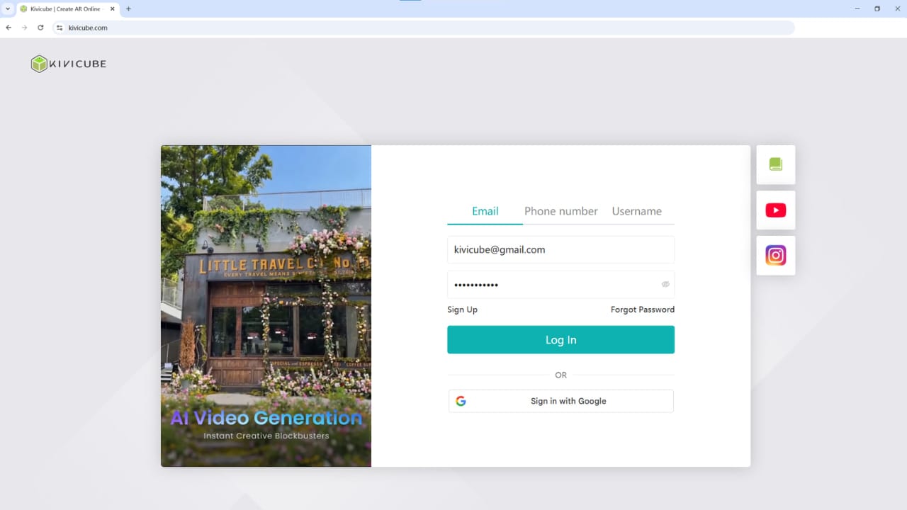 Log in to Kivicube and start your WebAR experience