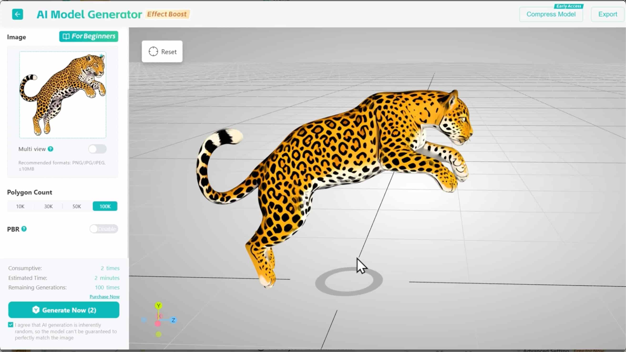 3D jaguar model generated by Kivi AI in Kivicube, for AR science book creation