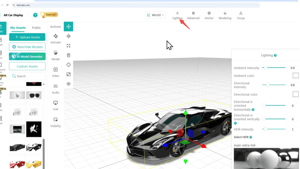 Light Setting of AR Car Model