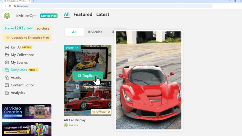Open an AR Car Template