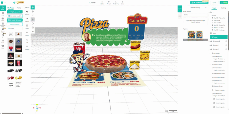 Replace Assets in Pre-Designed AR Menu for Fast Generation