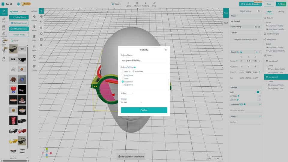 Set Interaction on the AR Face Tracking Scene