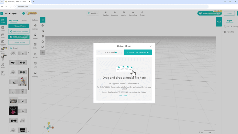 Upload the 3D Car Model in Content Editor