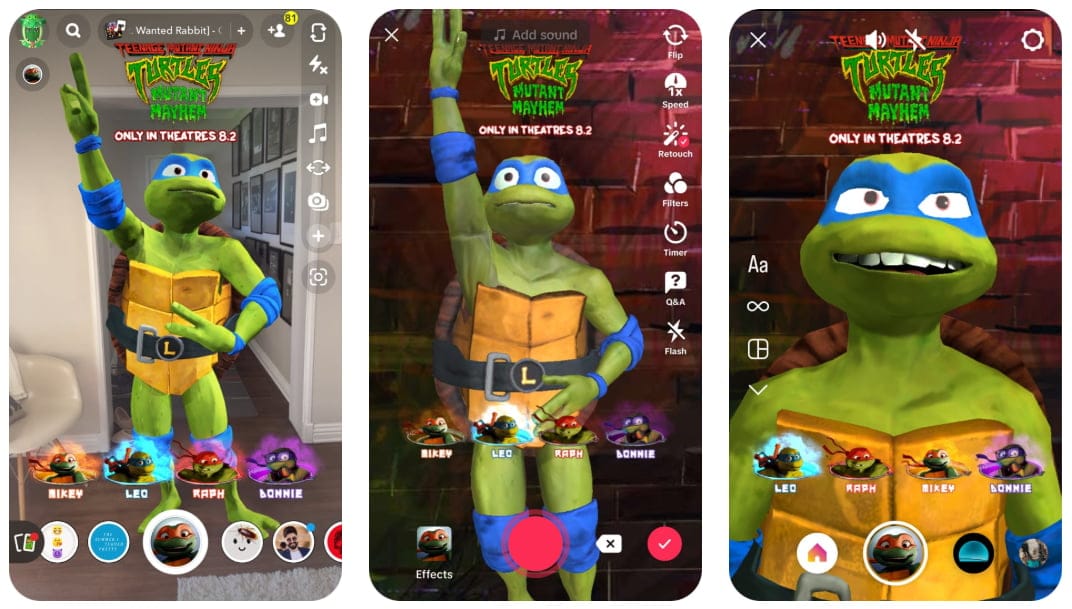 Web Based AR Exmaples Ninja Turtles Snapchat