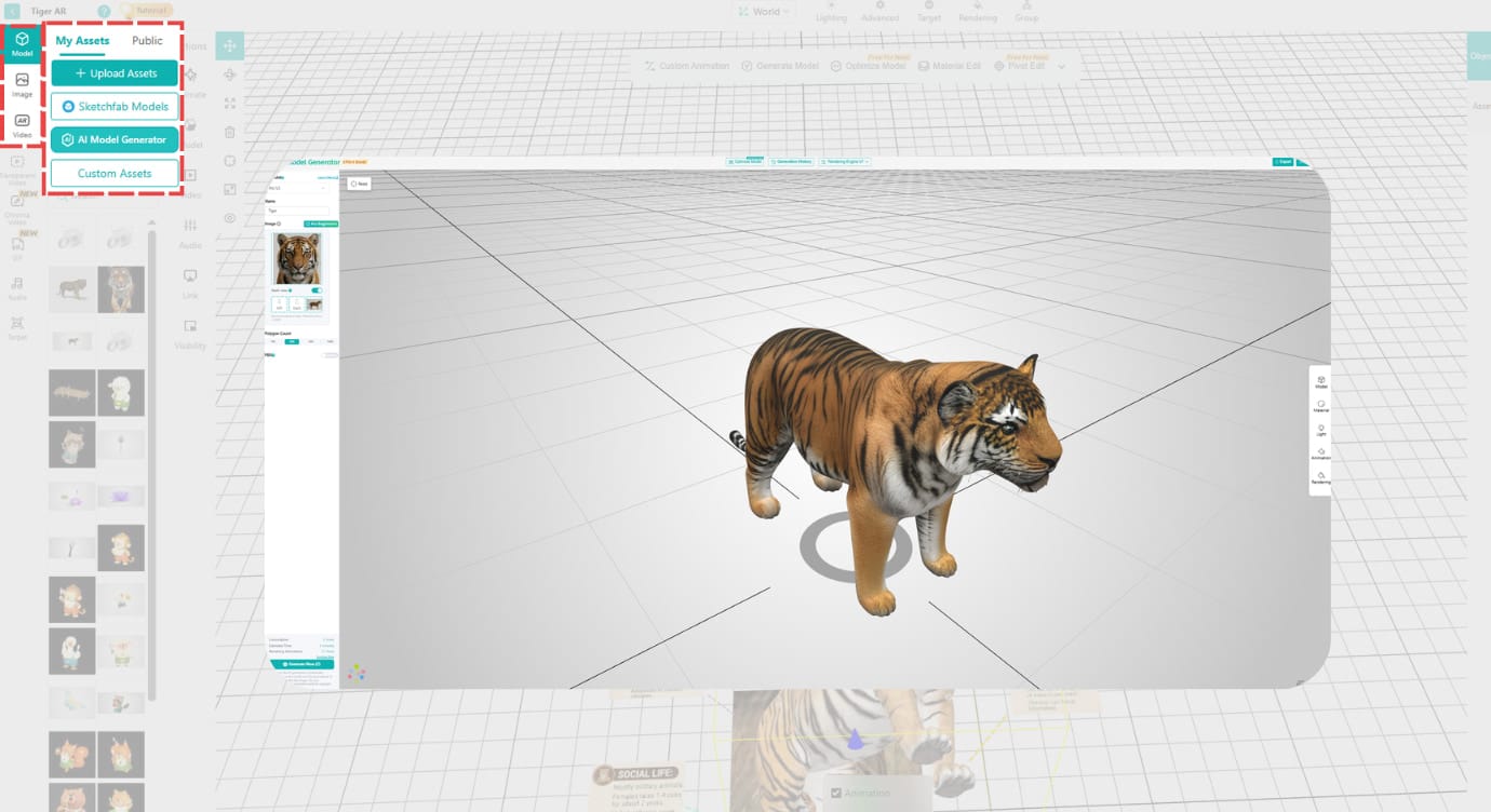 Augmented Reality Animal Kivicube Upload or AI Make Assets