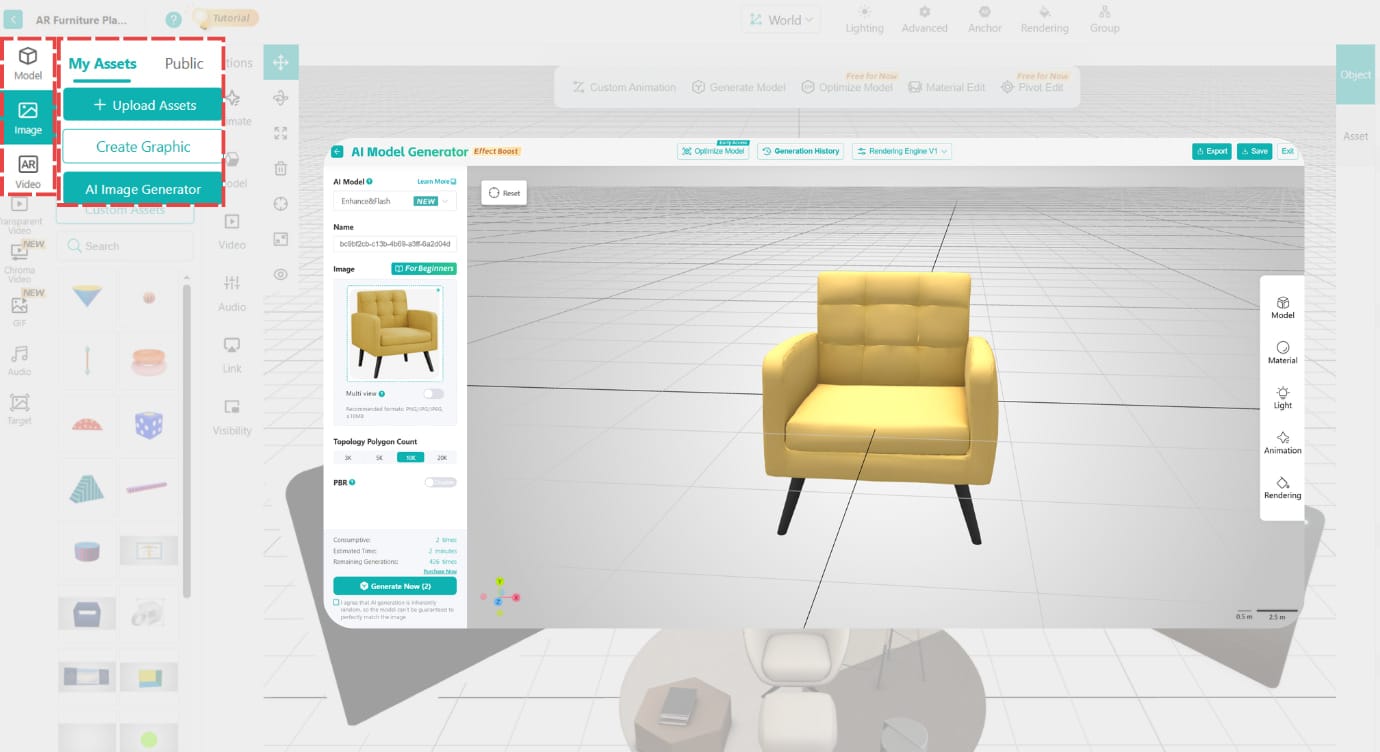 Augmented Reality Furniture Kivivube Assets Upload and Generate