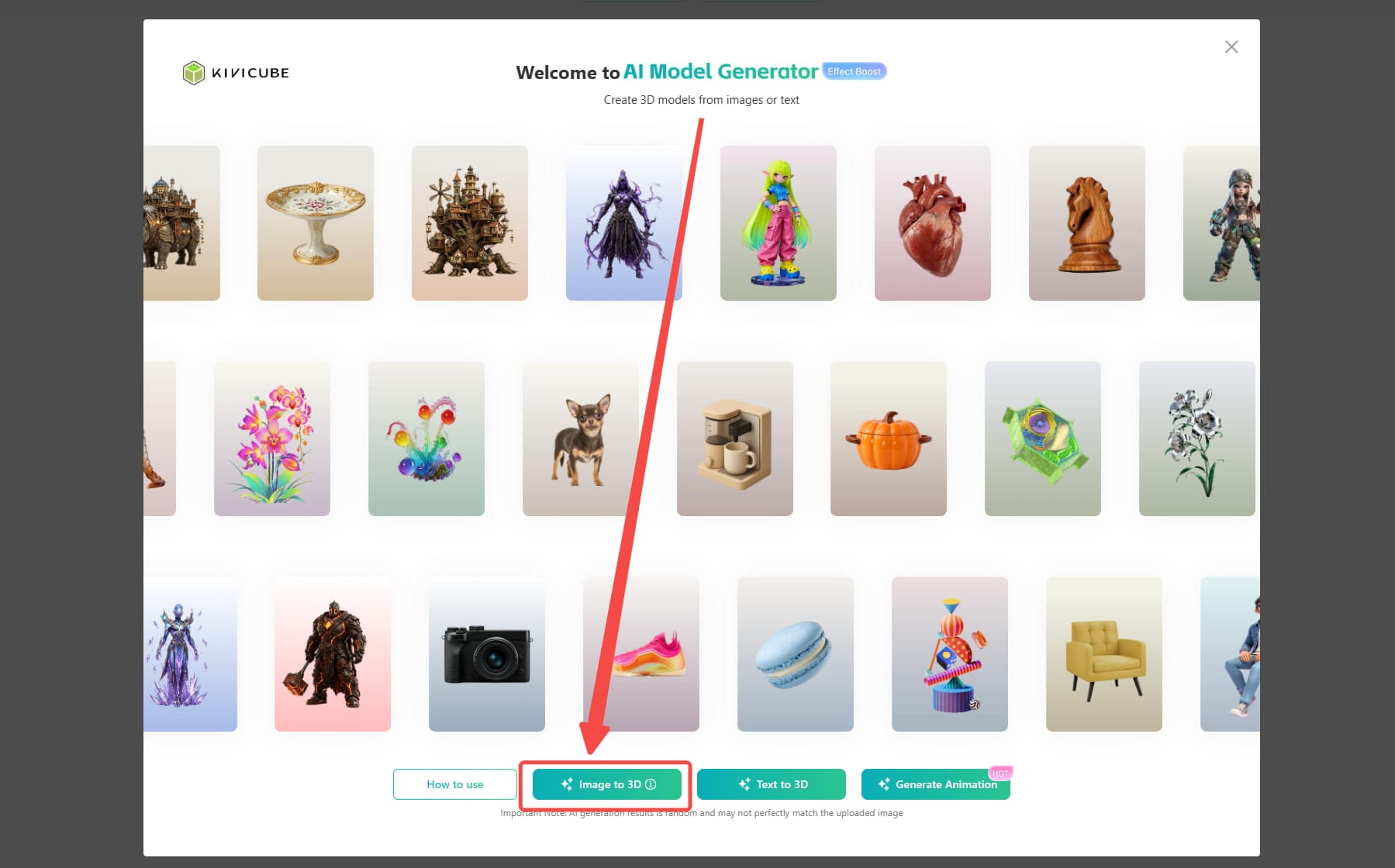 2D Image to 3D Model Kivicube Upload Image