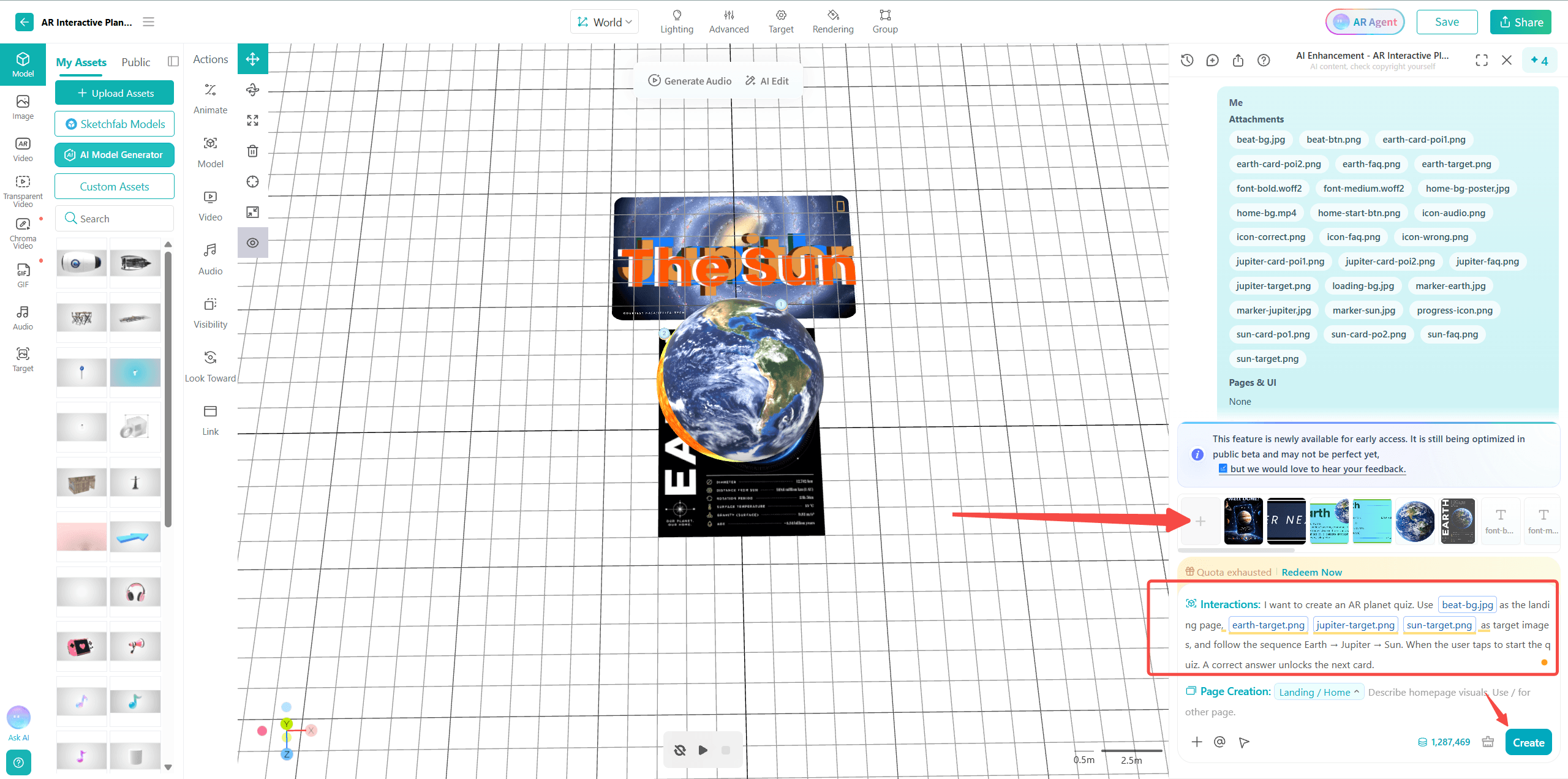 Create AR Solar System Flashcards with AR Agent