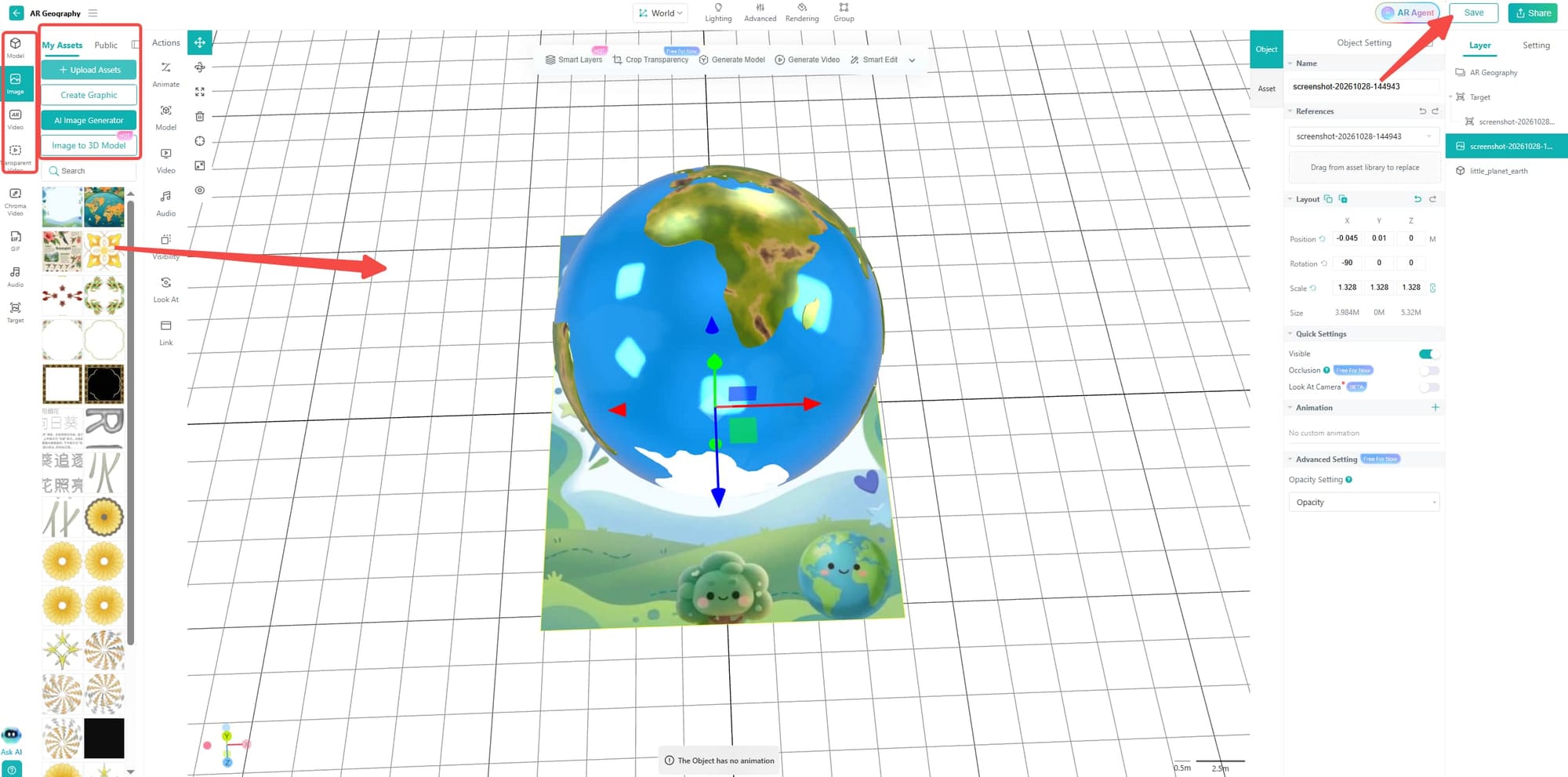 Augmented Reality Geography Kivicube Add Assets and Save