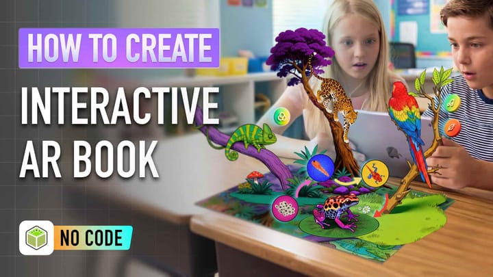 How to create interactive AR book no code tutorial, students using AR science book in classroom