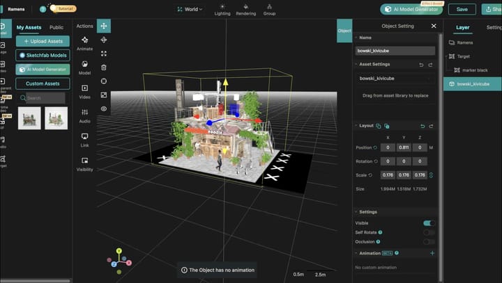 3D artist building interactive Web AR experience from 3D model in Kivicube no-code editor